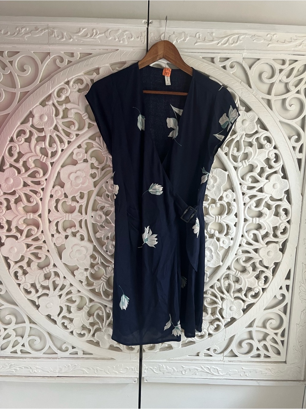 Gentle Fawn Floral Faux Wrap Mini Dress Navy Blue Size S